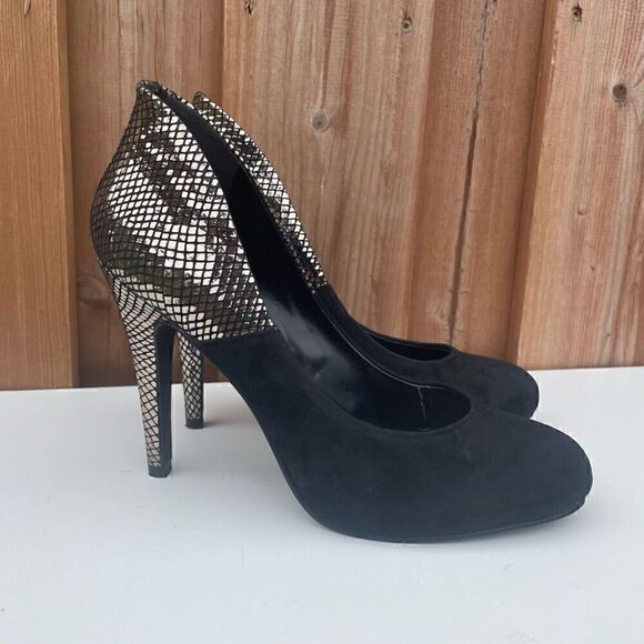Aldo High Heels Black Silver Size 8.5 Stiletto Round Toe Sexy Pumps - Picture 1 of 12